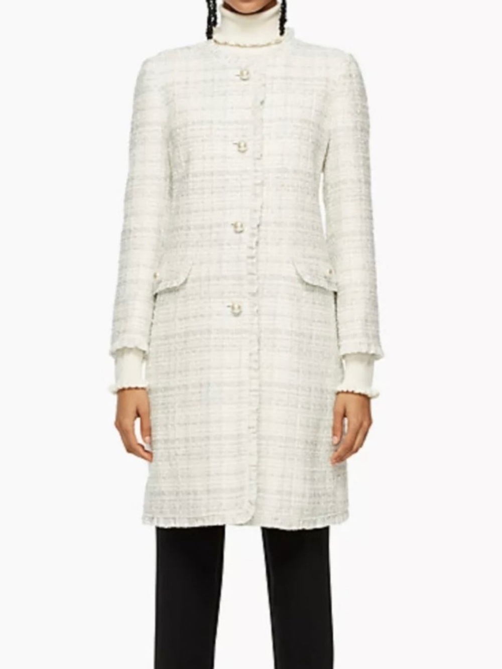 Kate Spade Cream Star Bright Sparkle Tweed Long Coat - Size 4 (NWOT)